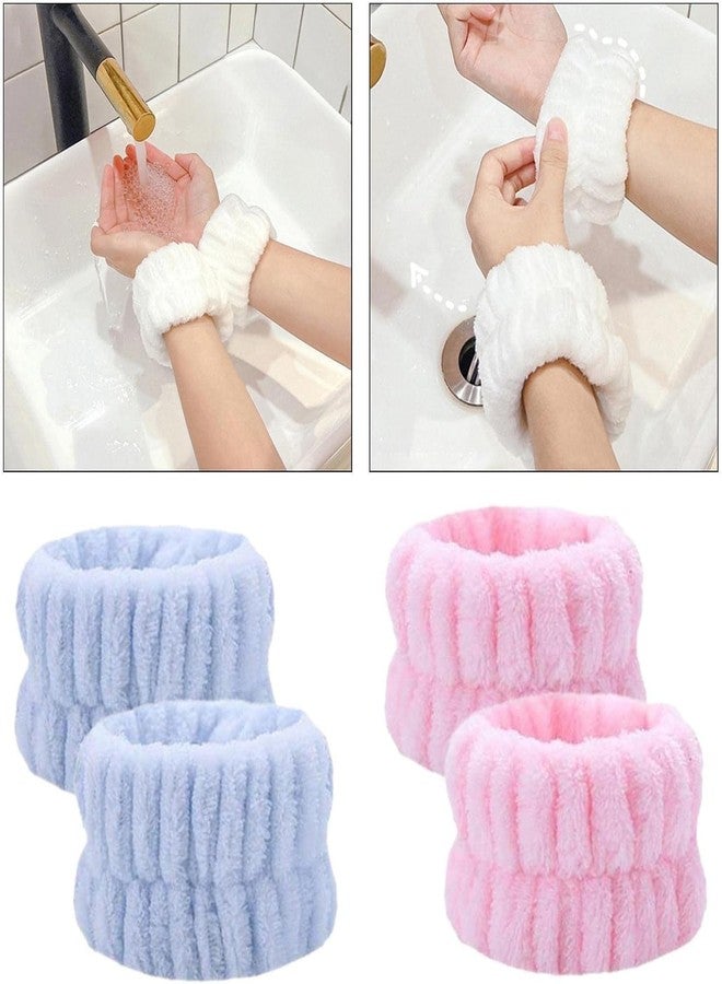 Zhuluck 2 Pcs Spa Face Washing Wristbands,Microfiber Wrist Towels Absorbent Facial Elastic Wristbands Makeup Wash Wrist Towels,Reusable Absorbent Stop Water Run Down Arms (Blue,Pink) - Image 2